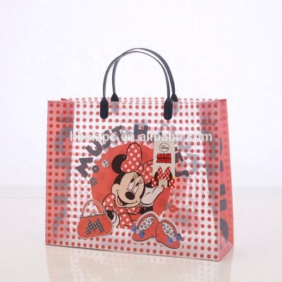 Cute cartoon little clear fantastic hard handle custom size plastic pp tote gift package bag